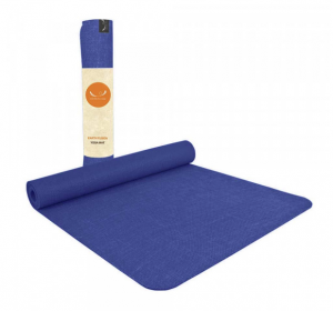 blue rubber and jute yoga mat